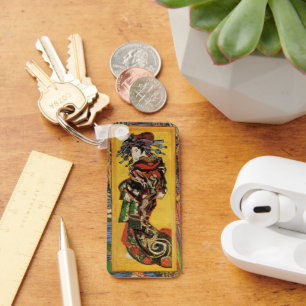 Van Gogh Japanese Courtesan Oiran Vintage Portrait Key Ring