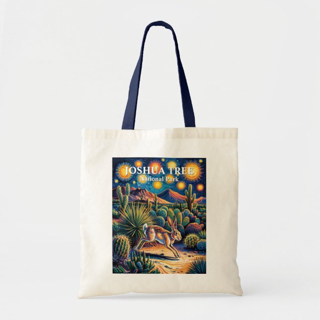 Van Gogh Joshua Tree Wildlife Rabbit Custom Text Tote Bag (Front)