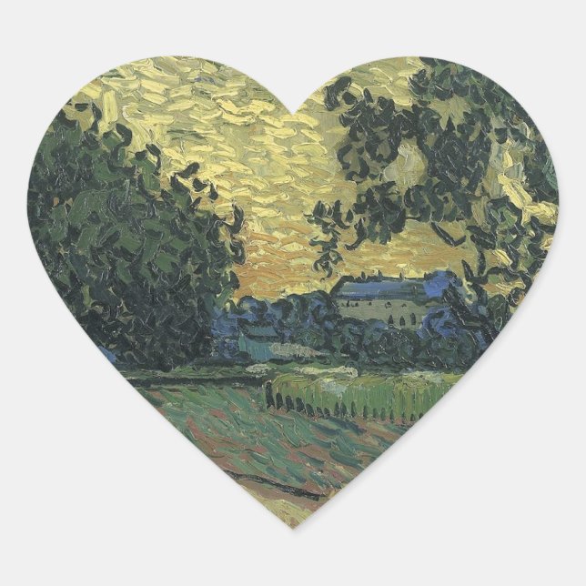 Van Gogh Landscape at Twilight Heart Sticker (Front)