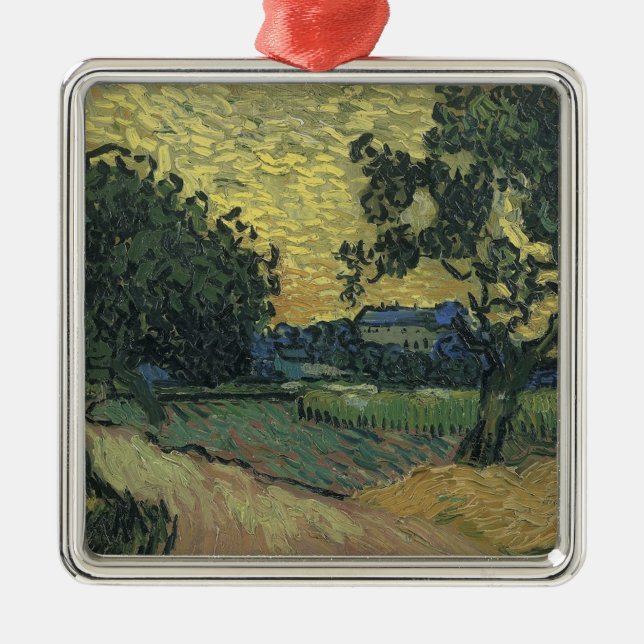 Van Gogh Landscape at Twilight Metal Tree Decoration (Front)