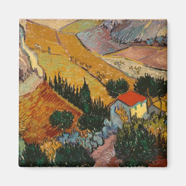Van Gogh Landscape with House and Ploughman Magnet (Front)