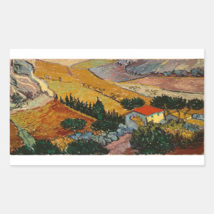 Van Gogh Landscape with House and Ploughman Rectangular Sticker