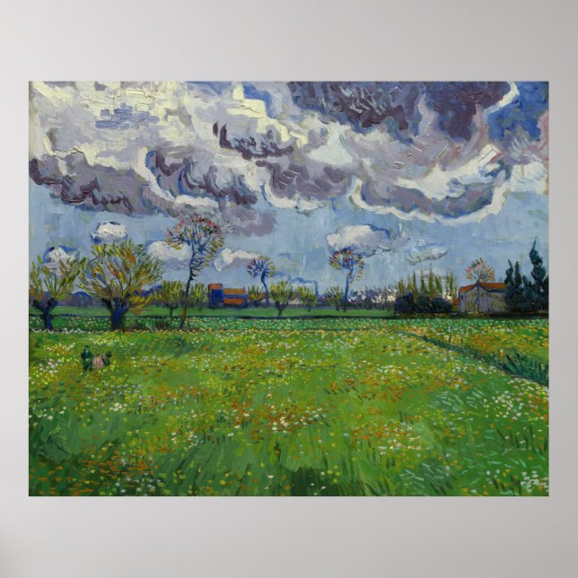 Van Gogh Meadow with Flowers Under a Stormy Sky Poster (Front)