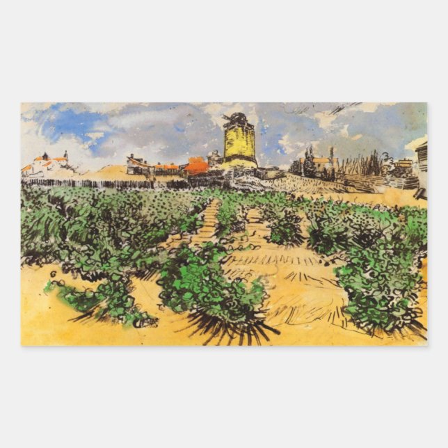 Van Gogh Mill of Alphonse Daudet at Fontevielle Rectangular Sticker (Front)