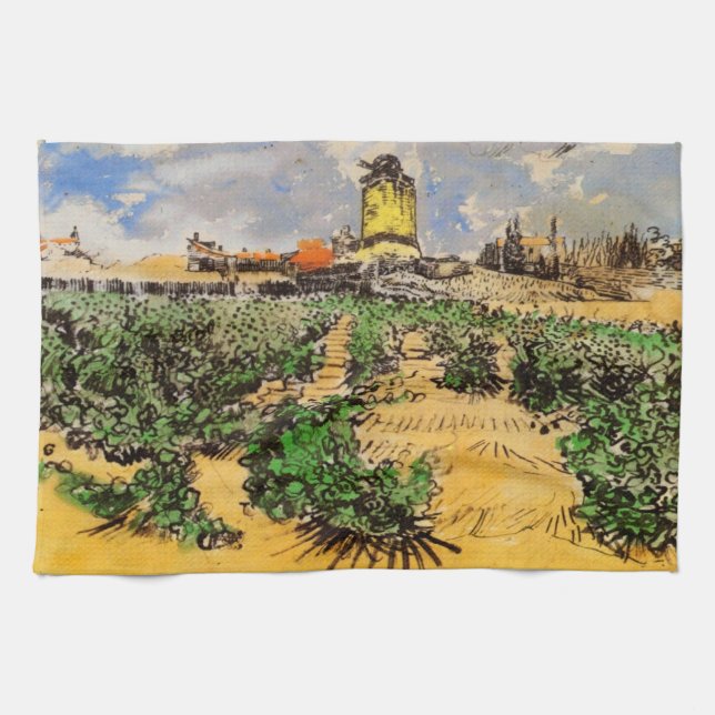 Van Gogh Mill of Alphonse Daudet at Fontevielle Tea Towel (Horizontal)