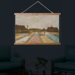 Van Gogh Old Art Flower Beds In Holland Wood Wall Hanging Tapestry<br><div class="desc">Vincent Van Gogh,  Flower beds in Holland,  1883. Old famous painting with a farmer and a garden full of colourful tulips,  houses in soft tone colours,  and a post-impressionism style. Printed on a wood-framed wall-hanging tapestry. CCO license,  public domain art.</div>