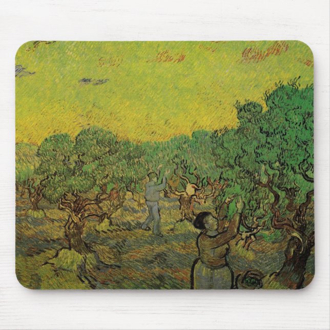 Van Gogh Olive Grove Picking Figures, Fine Art Mouse Mat (Front)