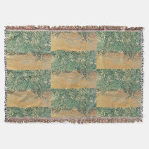 Van Gogh Olive Grove - Sage Green Nature Art Throw Blanket