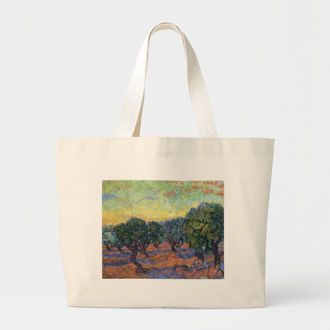 Van Gogh Olive Grove with Orange Sky Large Tote Bag (Front)