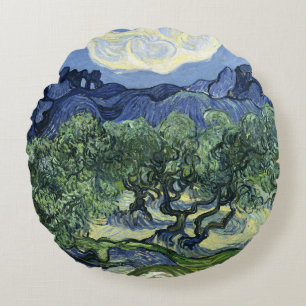 Van Gogh Olive Trees - Blue Mountain Art Round Cushion