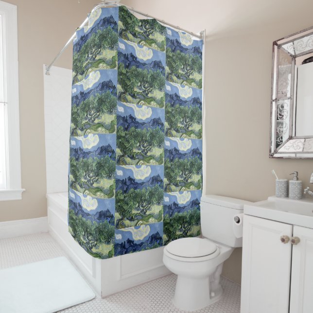 Van Gogh Olive Trees - Blue Mountain Art Shower Curtain (In Situ)