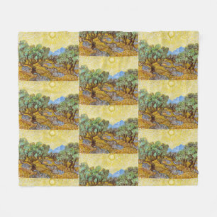 Van Gogh Olive Trees - Golden Sun & Sky Art Fleece Blanket
