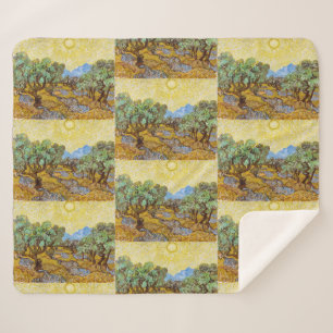 Van Gogh Olive Trees - Golden Sun & Sky Art Sherpa Blanket