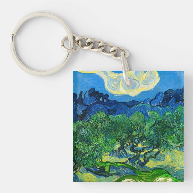 Van Gogh Olive Trees in a Mountainous Landscape Key Ring (Front)