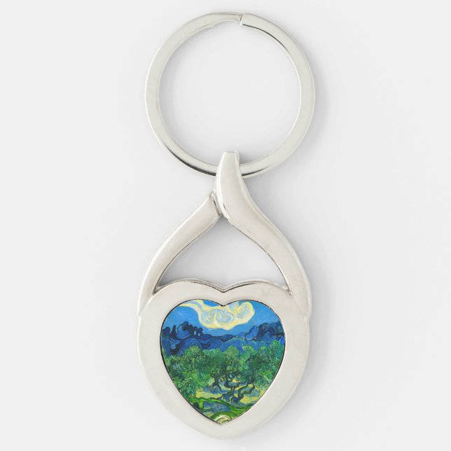 Van Gogh Olive Trees in a Mountainous Landscape Key Ring (Front)