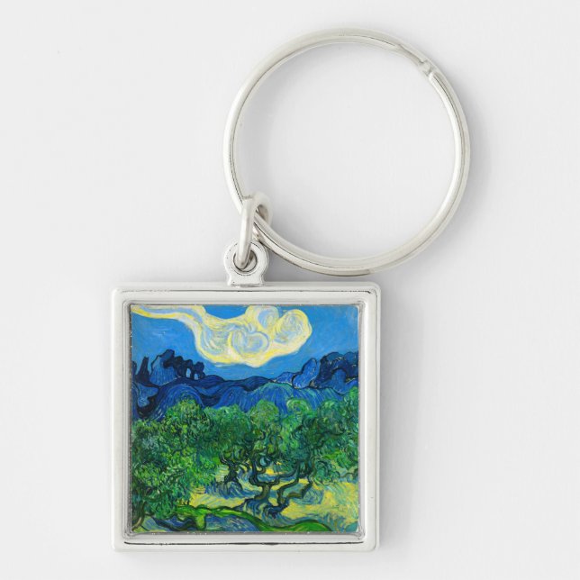 Van Gogh Olive Trees in a Mountainous Landscape Key Ring (Front)