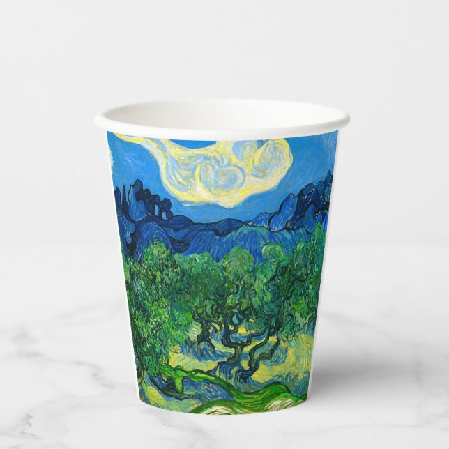Van Gogh Olive Trees in a Mountainous Landscape Paper Cups (Front)