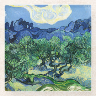 Van Gogh - Olive Trees with Alpilles in Background Glass Coaster