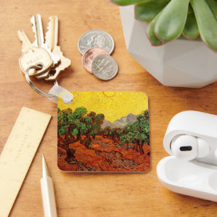 Van Gogh Olive Trees with Yellow Sky and Sun Key Ring