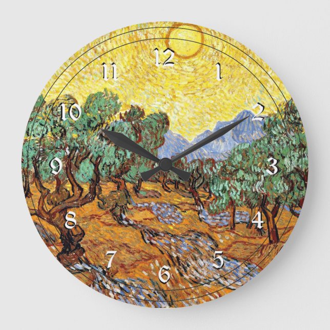 Van Gogh: Olive Trees with Yellow Sky and Sun Larg Large Clock (Front)