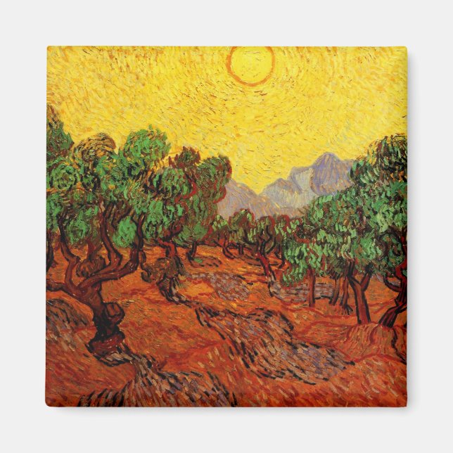 Van Gogh Olive Trees with Yellow Sky and Sun Magnet (Front)