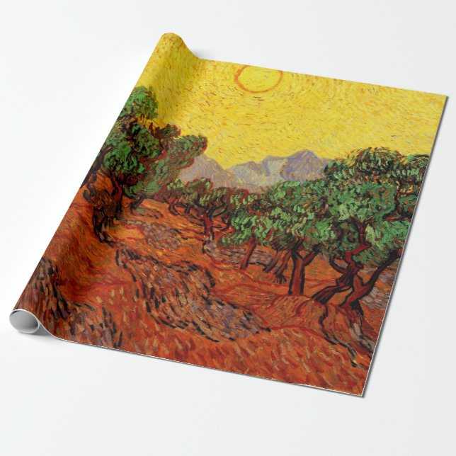 Van Gogh Olive Trees with Yellow Sky and Sun Wrapping Paper (Unrolled)