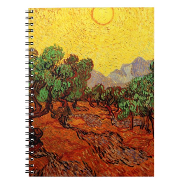 Van Gogh Olive Trees with Yellow Sky Sun, Fine Art Notebook (Front)