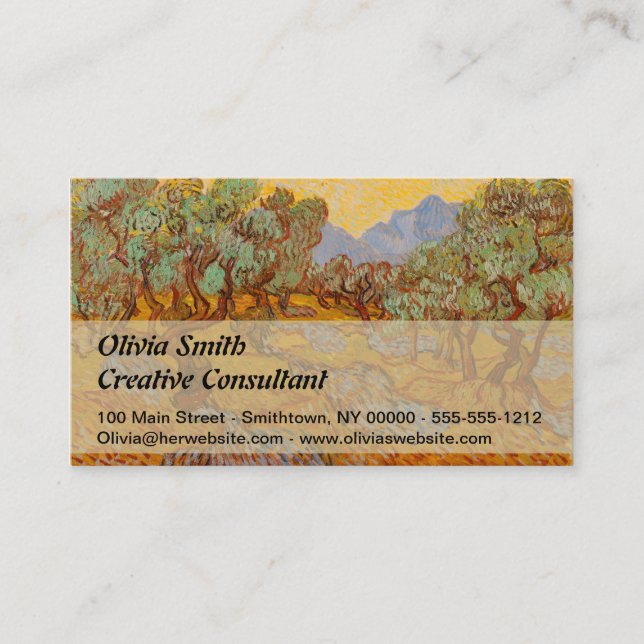 Van Gogh Olive Trees Yellow Sun Sky Business Card (Front)
