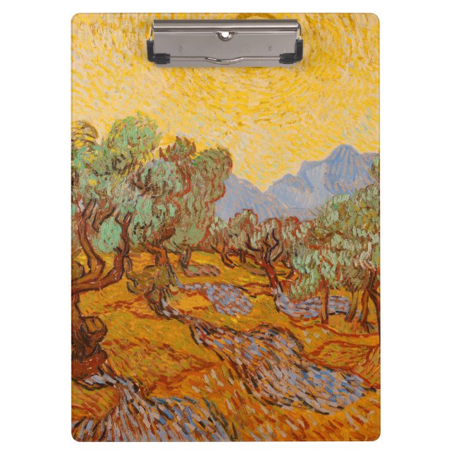 Van Gogh Olive Trees Yellow Sun Sky Clipboard (Front)