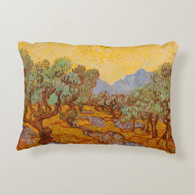 Van Gogh Olive Trees Yellow Sun Sky Decorative Cushion (Back)