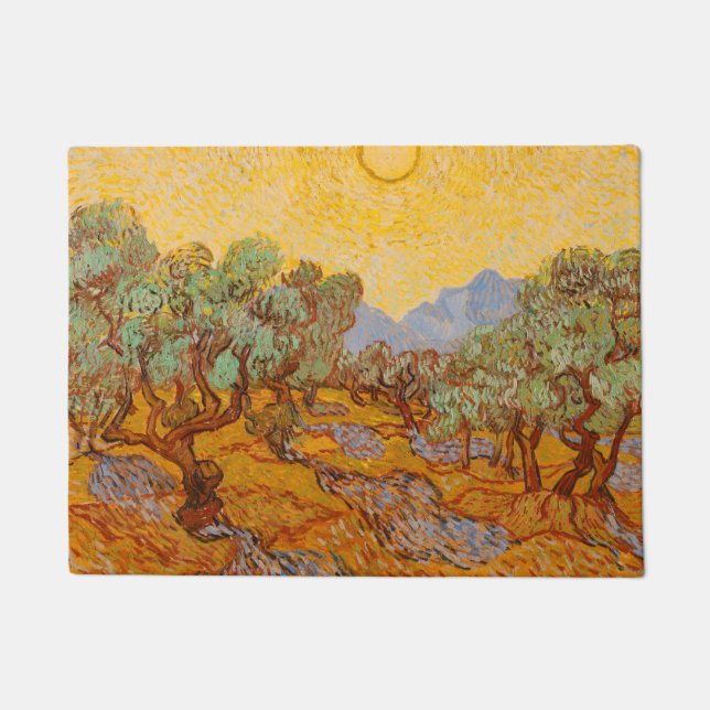 Van Gogh Olive Trees Yellow Sun Sky Doormat (Front)