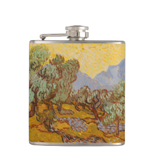 Van Gogh Olive Trees Yellow Sun Sky Hip Flask