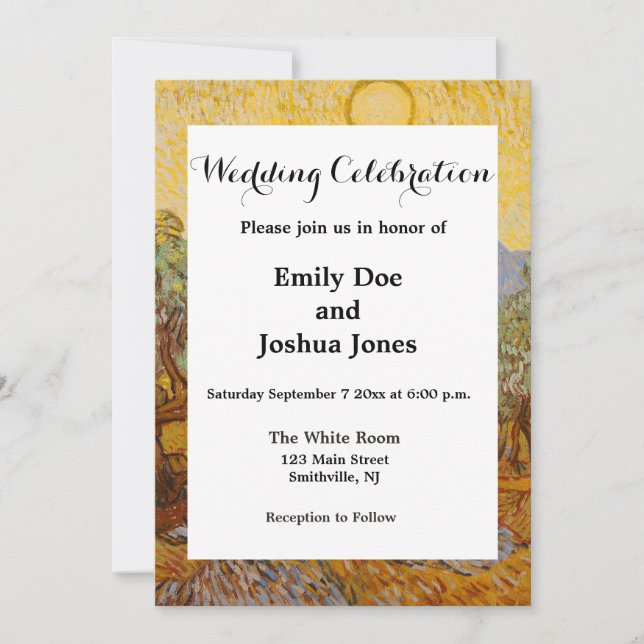 Van Gogh Olive Trees Yellow Sun Sky Invitation (Front)