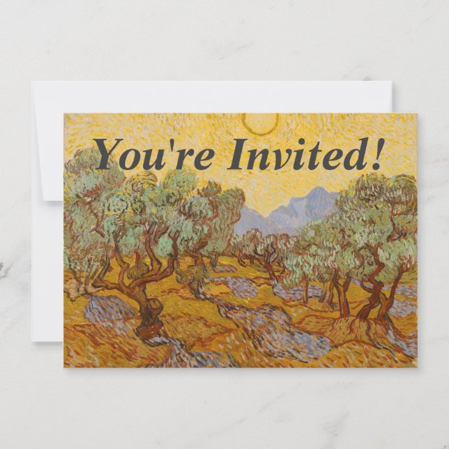 Van Gogh Olive Trees Yellow Sun Sky Invitation (Front)