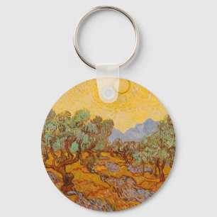 Van Gogh Olive Trees Yellow Sun Sky Key Ring