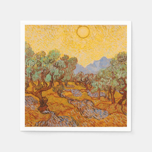Van Gogh Olive Trees Yellow Sun Sky Napkin (Front)