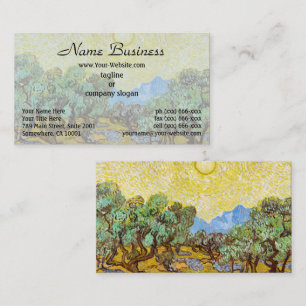 Van Gogh Olive Trees Yellow Sun Sky Painting Business Card