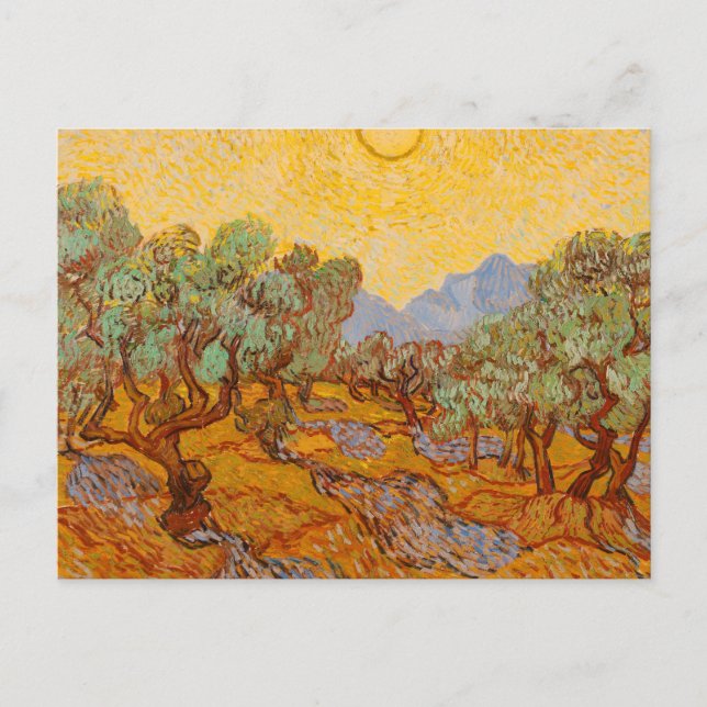 Van Gogh Olive Trees Yellow Sun Sky Postcard (Front)