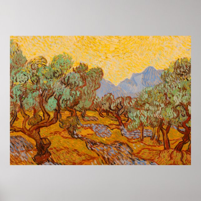 Van Gogh Olive Trees Yellow Sun Sky Poster (Front)