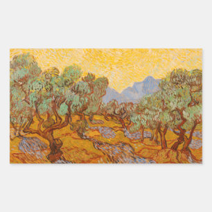 Van Gogh Olive Trees Yellow Sun Sky Rectangular Sticker