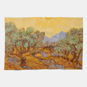 Van Gogh Olive Trees Yellow Sun Sky Tea Towel