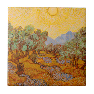 Van Gogh Olive Trees Yellow Sun Sky Tile