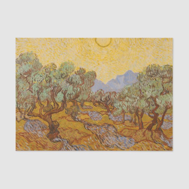 Van Gogh Olive Trees Yellow Sun Sky Tissue Paper (Front)