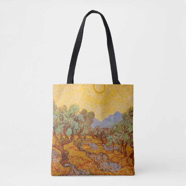 Van Gogh Olive Trees Yellow Sun Sky Tote Bag (Front)