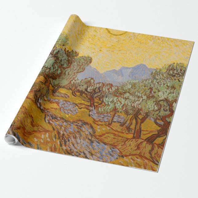 Van Gogh Olive Trees Yellow Sun Sky Wrapping Paper (Unrolled)