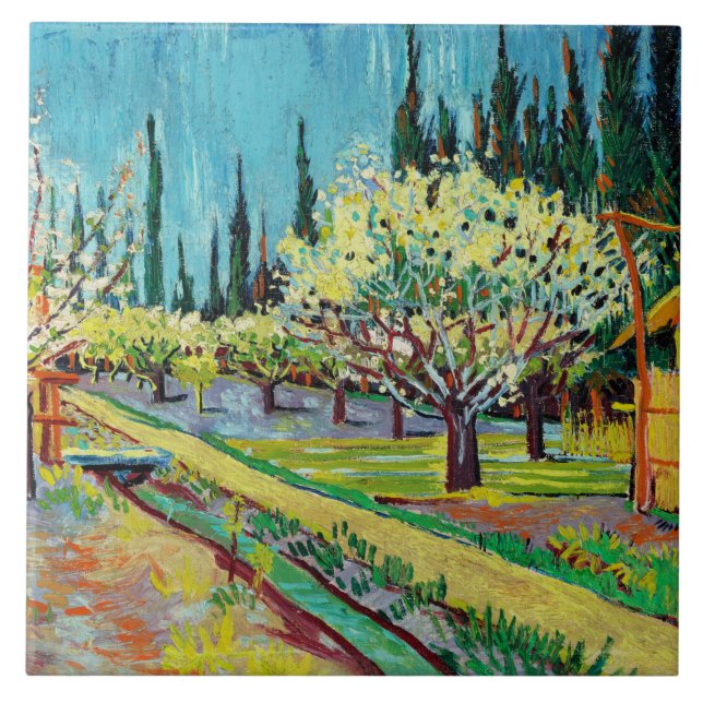Van Gogh - Orchard Bordered by Cypresses Tile (Front)