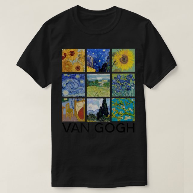 Van Gogh Painting Collage with Starry Night and Su T-Shirt (Design Front)