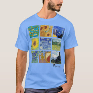 Van Gogh Painting Collage with Sunflowers and Star T-Shirt