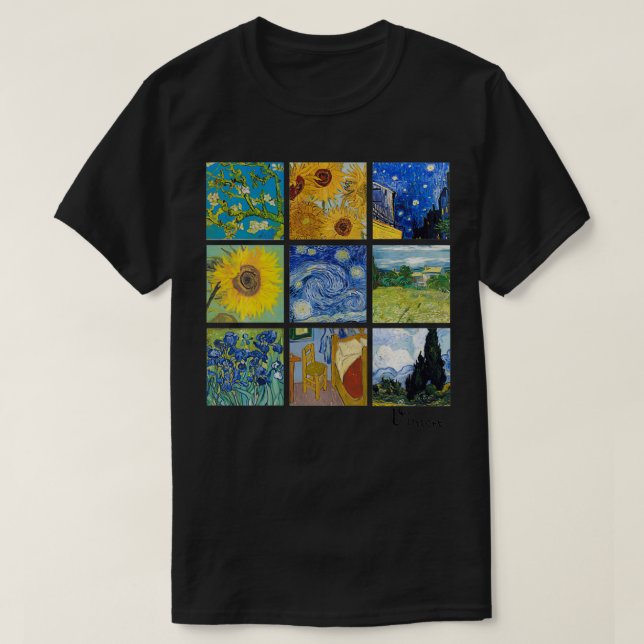 Van Gogh Painting Collage with Sunflowers and Star T-Shirt (Design Front)