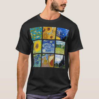 Van Gogh Painting Collage with Sunflowers and Star T-Shirt